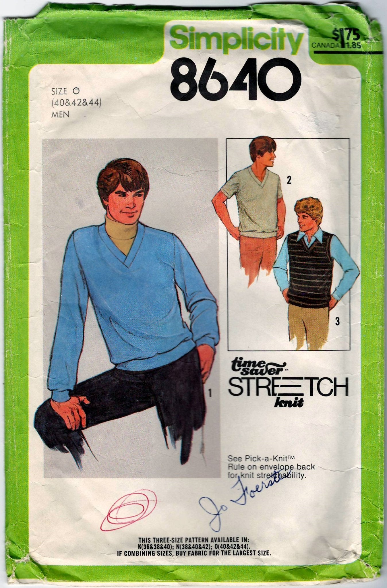 Simplicity 8640 Pattern Sewing Vintage Men Pullover Top And Vest