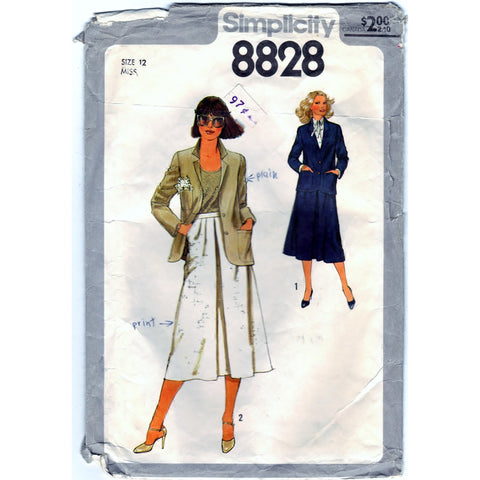 Simplicity 8828 Pattern Vintage Misses Skirt And Unlined Jacket