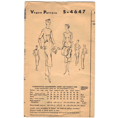 Vogue Special Design S-4647 Pattern Vintage One Piece Dress
