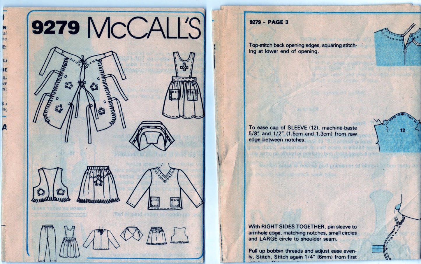 McCalls 9279 Pattern Vintage Childrens, Boys And Girls Costumes And Bag