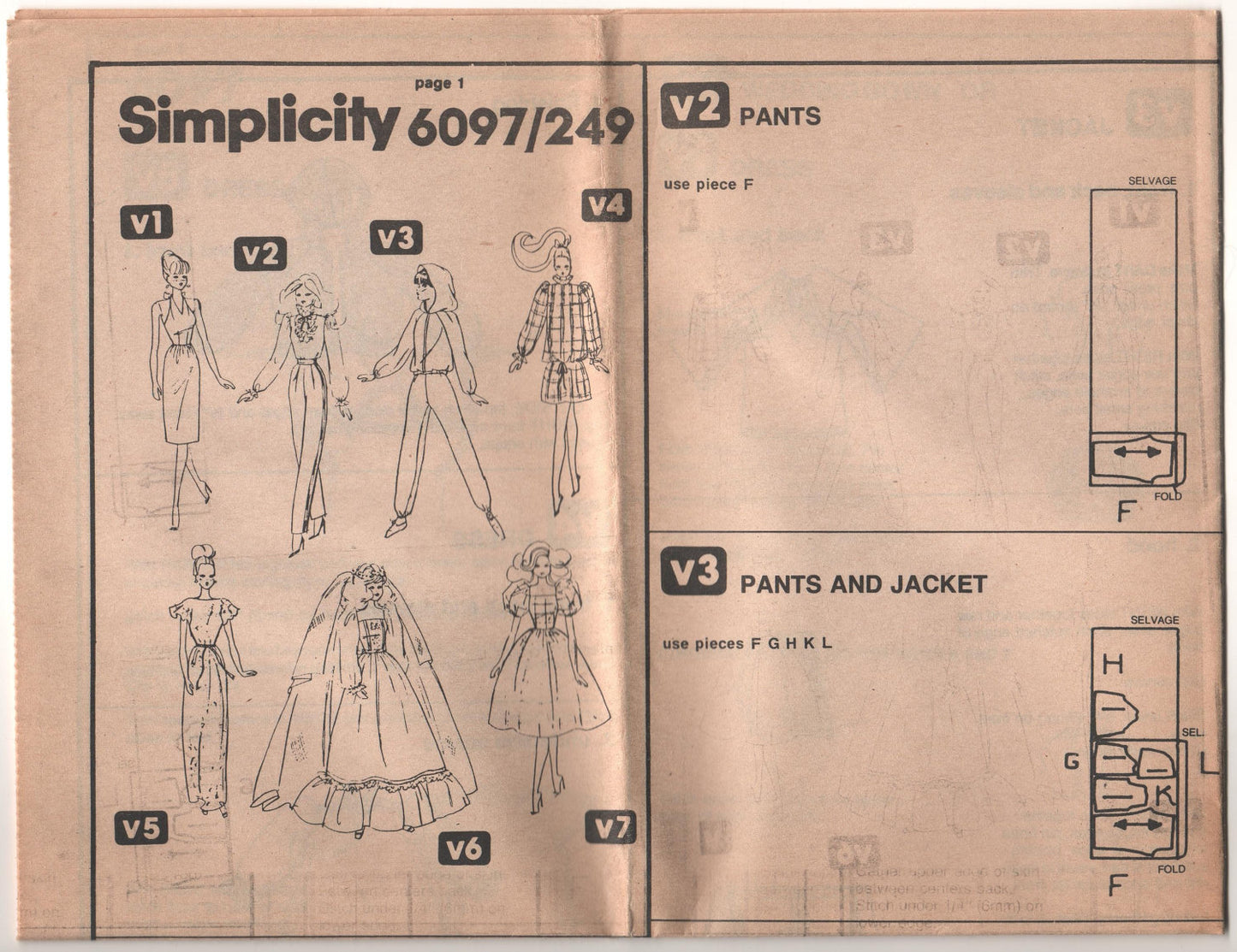 Simplicity 6097 Pattern Vintage Wardrobe For Fashion Dolls