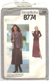 Simplicity 8774 Pattern Vintage Misses Blouse, Unlined Jacket And Skirt In Two Lengths