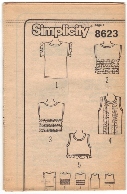 Simplicity 8623 Pattern Vintage Misses Pullover Tops