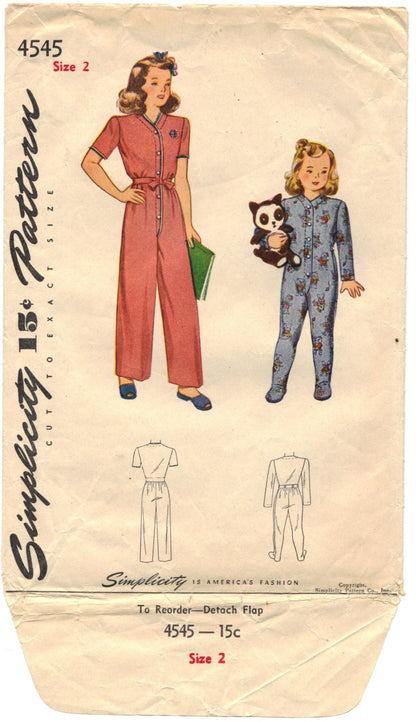 Simplicity 4545 Pattern Vintage Child One Piece Pajama