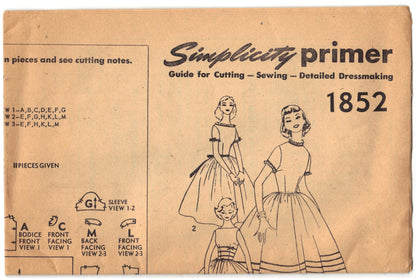 Simplicity 1852 Pattern Vintage Teen Age One Piece Dress