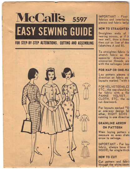 McCalls 5597 Pattern Vintage Misses and Junior Dress with Slim or Full Skirt