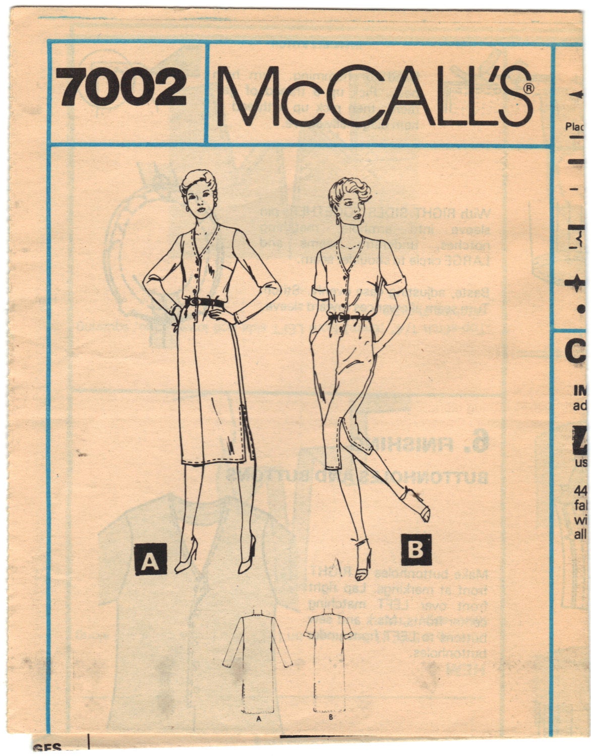 McCalls 7002 Pattern Vintage Women Dress