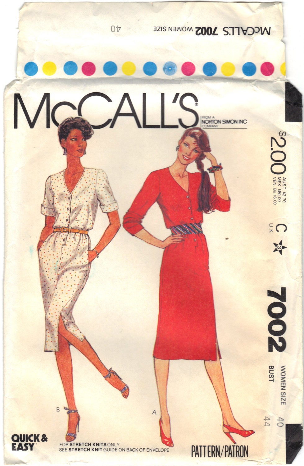 McCalls 7002 Pattern Vintage Women Dress