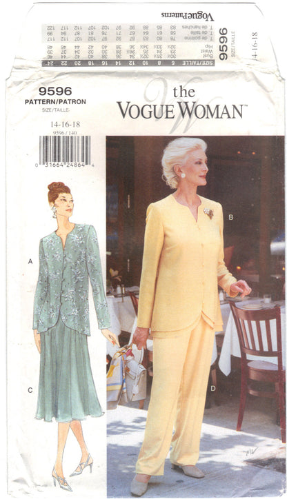 Vogue 9596 Vintage Pattern Misses Top, Skirt & Pants Size 14. 16. 18.