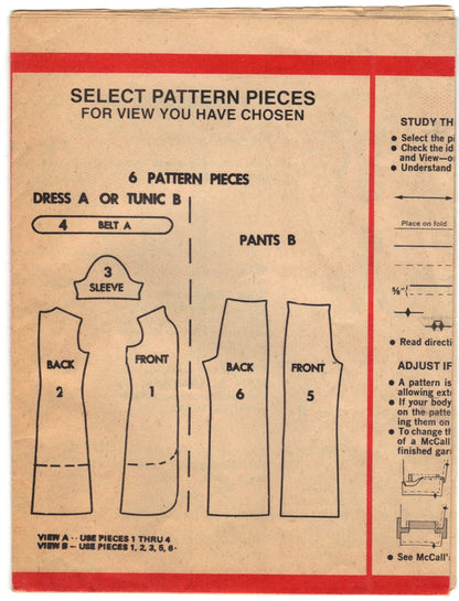 McCalls 3159 Pattern Vintage Dress, Tunic, and Pants