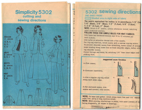 Simplicity 5302 Pattern Vintage Misses and Women’s Blouse, Skirt, Vest ...