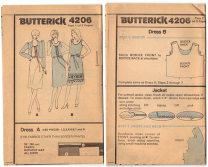 Butterick 4206 Pattern Misses Misses Petite Jacket, Dress and Belt