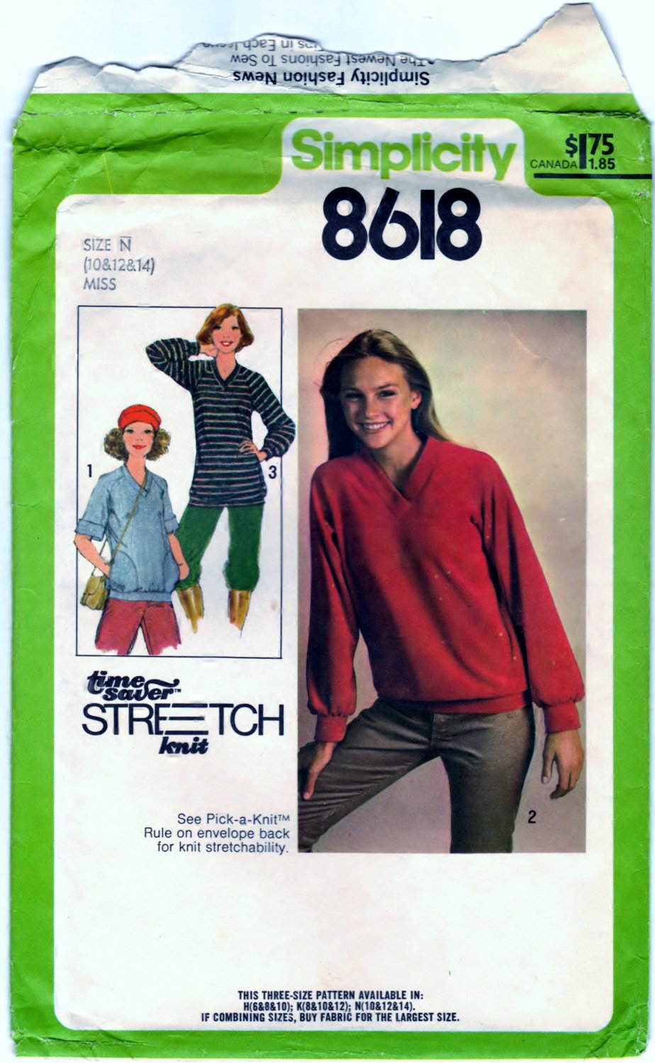 Simplicity 8618 Pattern Vintage Misses Pullover Top