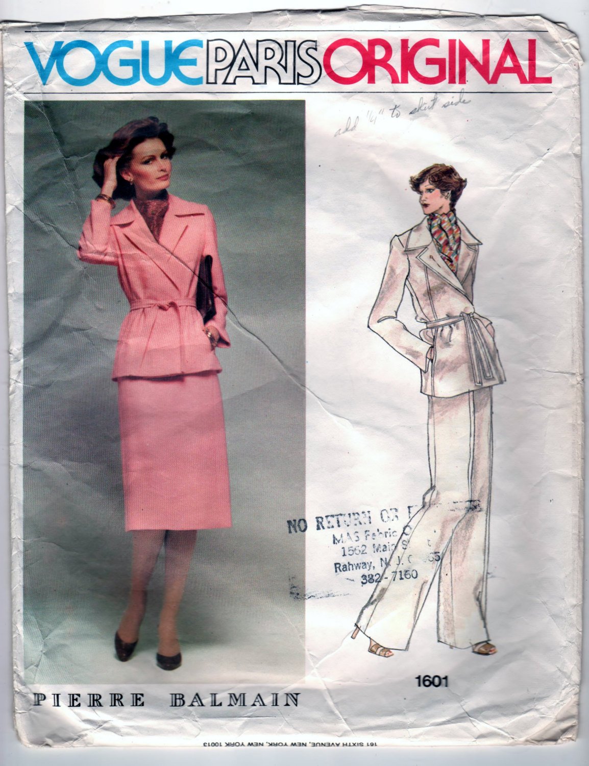 Vogue Paris Original Pierre Balmain 1601 Pattern Vintage Misses Jacket, Skirt and Pants
