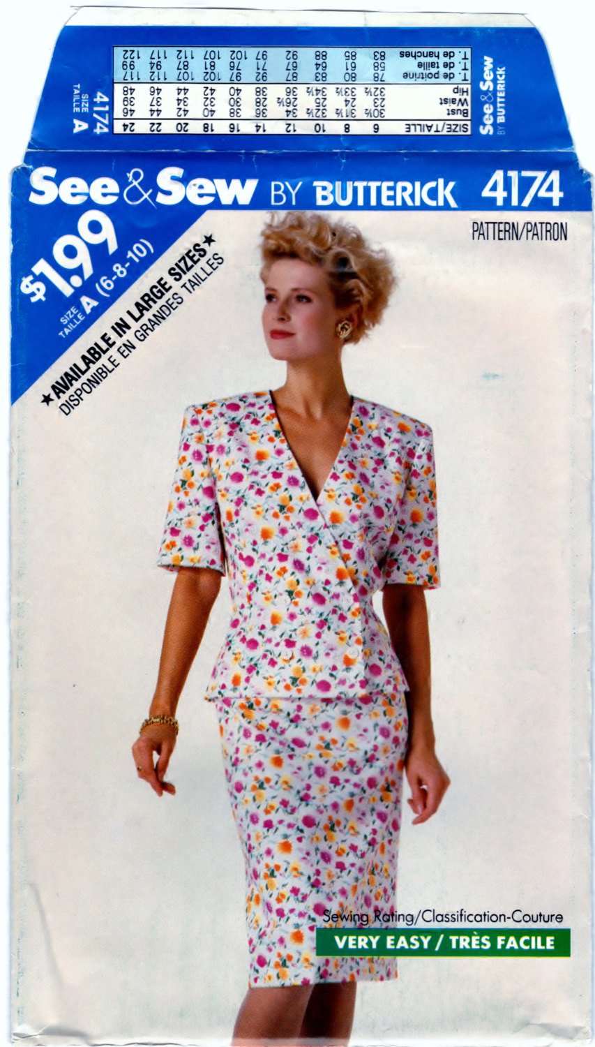 Butterick See and Sew 4174 Pattern Vintage Misses/Misses Petite Jacket & Skirt