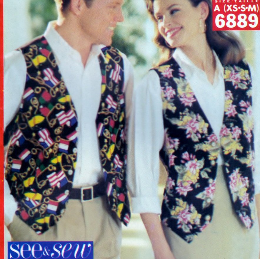 Butterick See and Sew 6889 Pattern Vintage Unisex Lined Vest