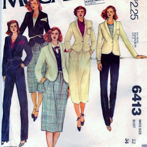McCalls 6413 Pattern Vintage Misses Jacket, Skirt, and Trousers ...