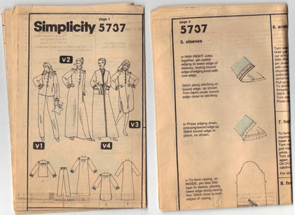 Simplicity 5737 Pattern Vintage Misses Nightgown In Two Lengths, Pajamas And Robe
