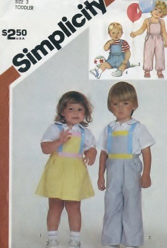Simplicity 6311 Pattern Vintage Toddlers Overalls, Jumper, And Sundress