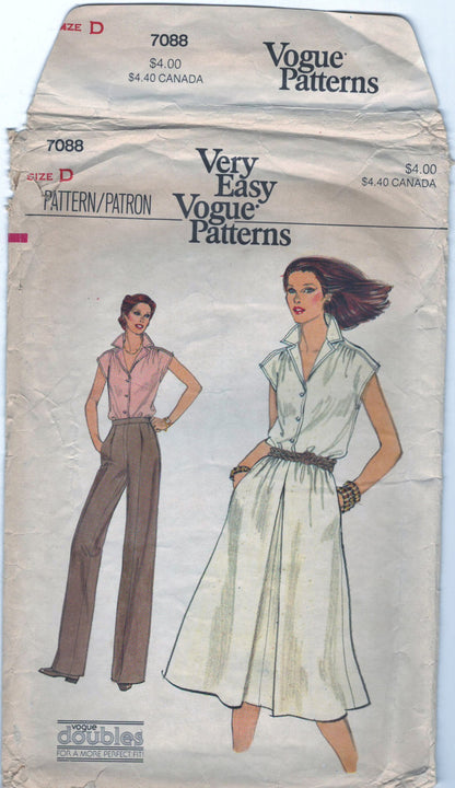 Very Easy Vogue 7088 Pattern Vintage Misses Blouse, Skirt And Pants