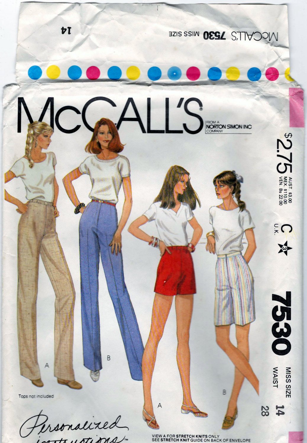 McCalls 7530 Pattern Vintage Misses Pants Or Shorts